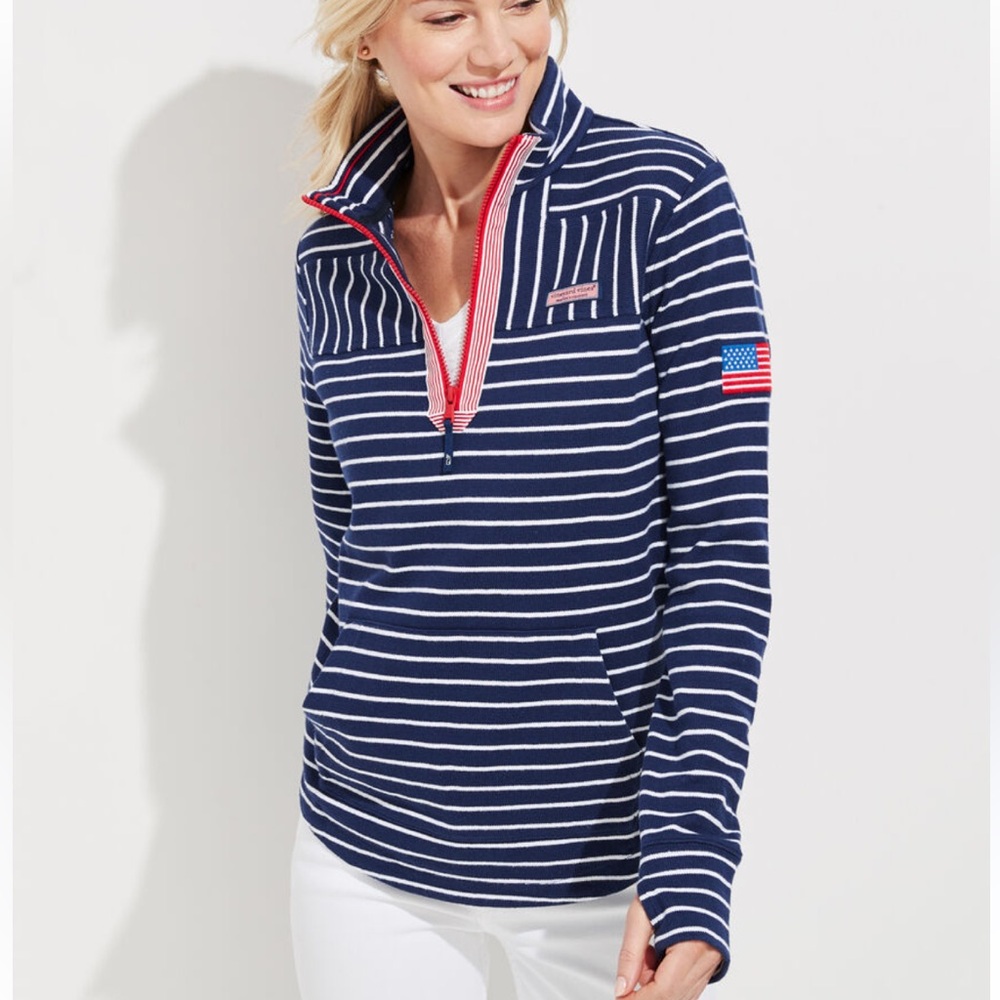 Vineyard Vines Blue and White Striped Quarter-Zip